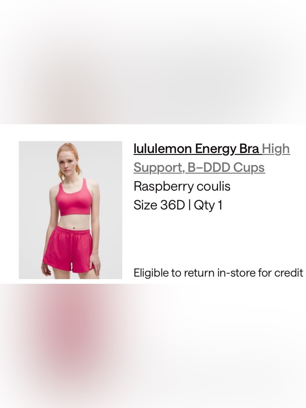 ✨ Lululemon Energy Bra High Support (B–DDD Cups) — Raspberry Coulis